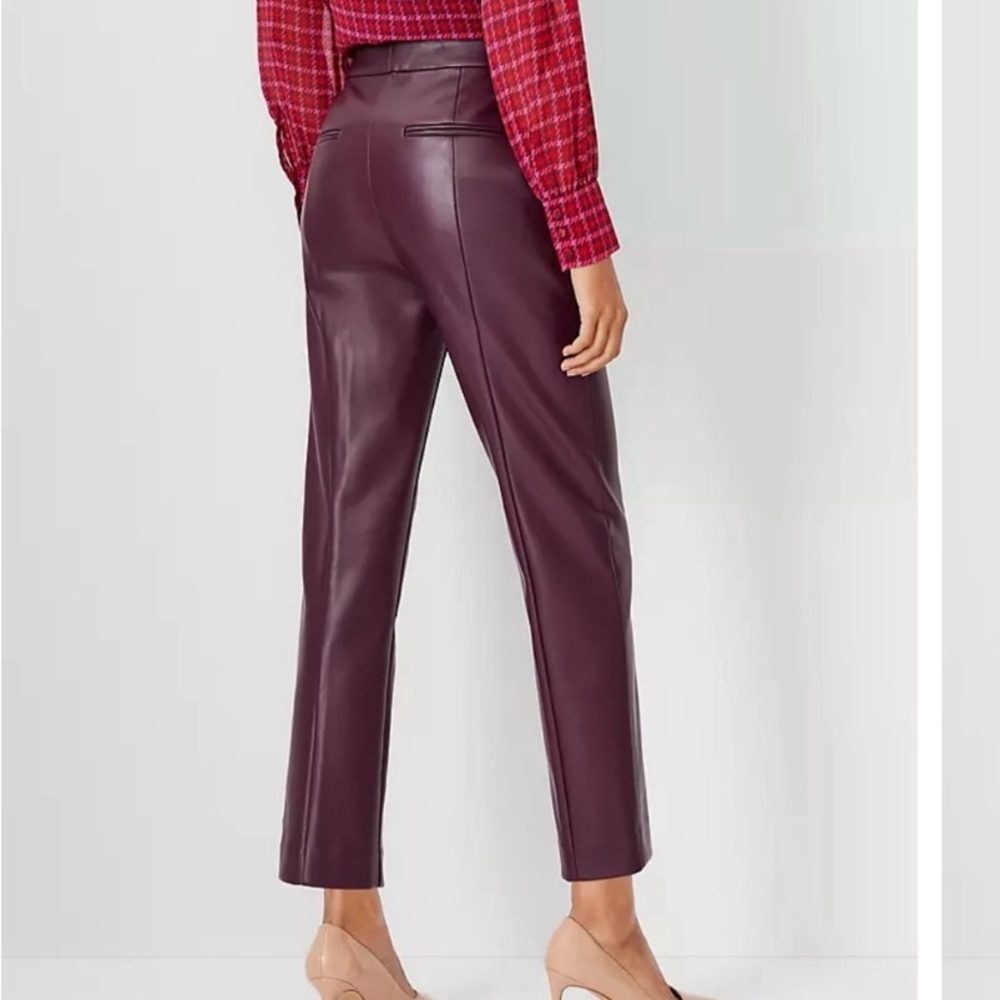 Ann Taylor Burgundy Faux Leather Straight Crop Pants Size 10 - Picture 3 of 3
